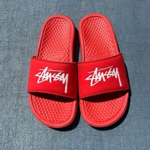 Stussy Red Slide Sandals with White Logo men size 6
